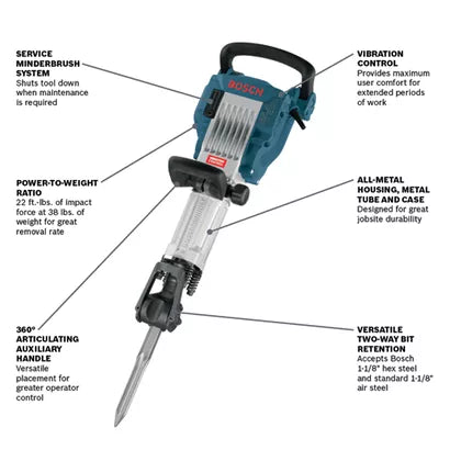 BOSCH 11335K, 1-1/8" Breaker Hammer w/ Vibration Control