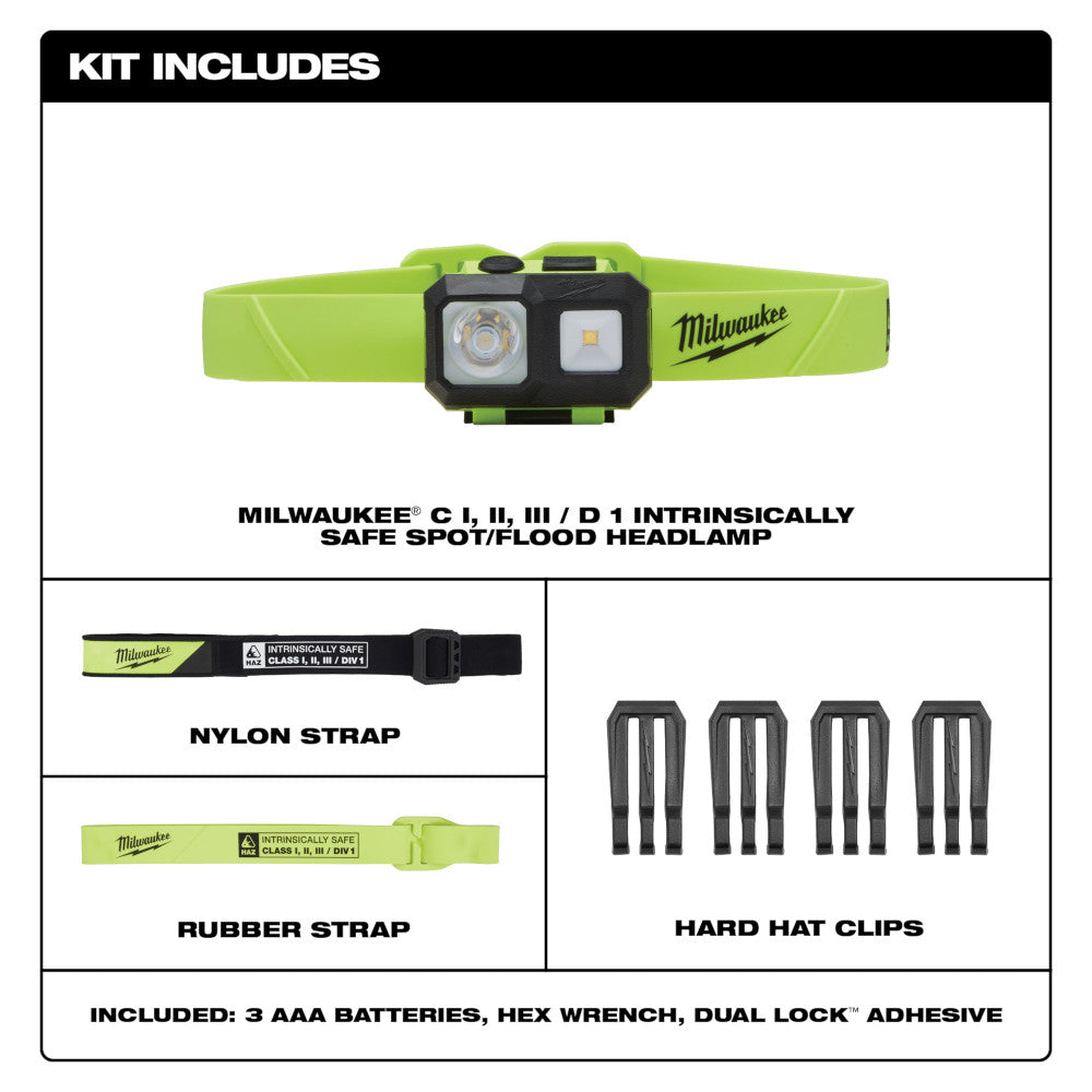 Milwaukee 2004HZL, Spot/Flood Headlamp (Intrinsically Safe C I, II, III / D 1)
