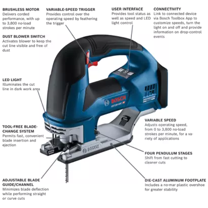 Bosch GST18V-60CN, 18V Brushless Connected Top-Handle Jig Saw (Bare Tool)