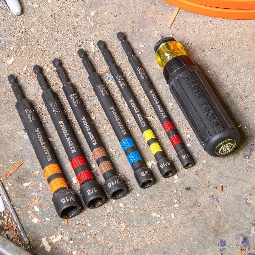 Klein Tools 32950, Hollow Magnetic Color-Coded Ratcheting Power Nut Driver, Six Sizes, 7-Piece