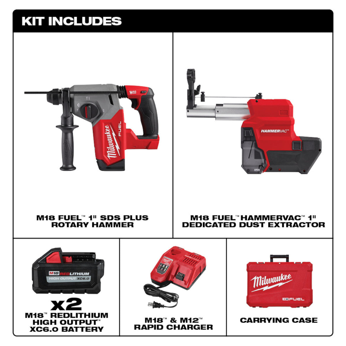 Milwaukee 2912-22, M18 FUEL Brushless 1" SDS Plus Rotary Hammer Kit