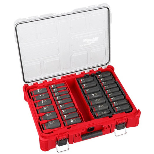 Milwaukee 49-66-6806, SHOCKWAVE Impact-Duty 1/2 in. Drive Metric and SAE Deep Well Impact PACKOUT Socket Set (31-Piece)