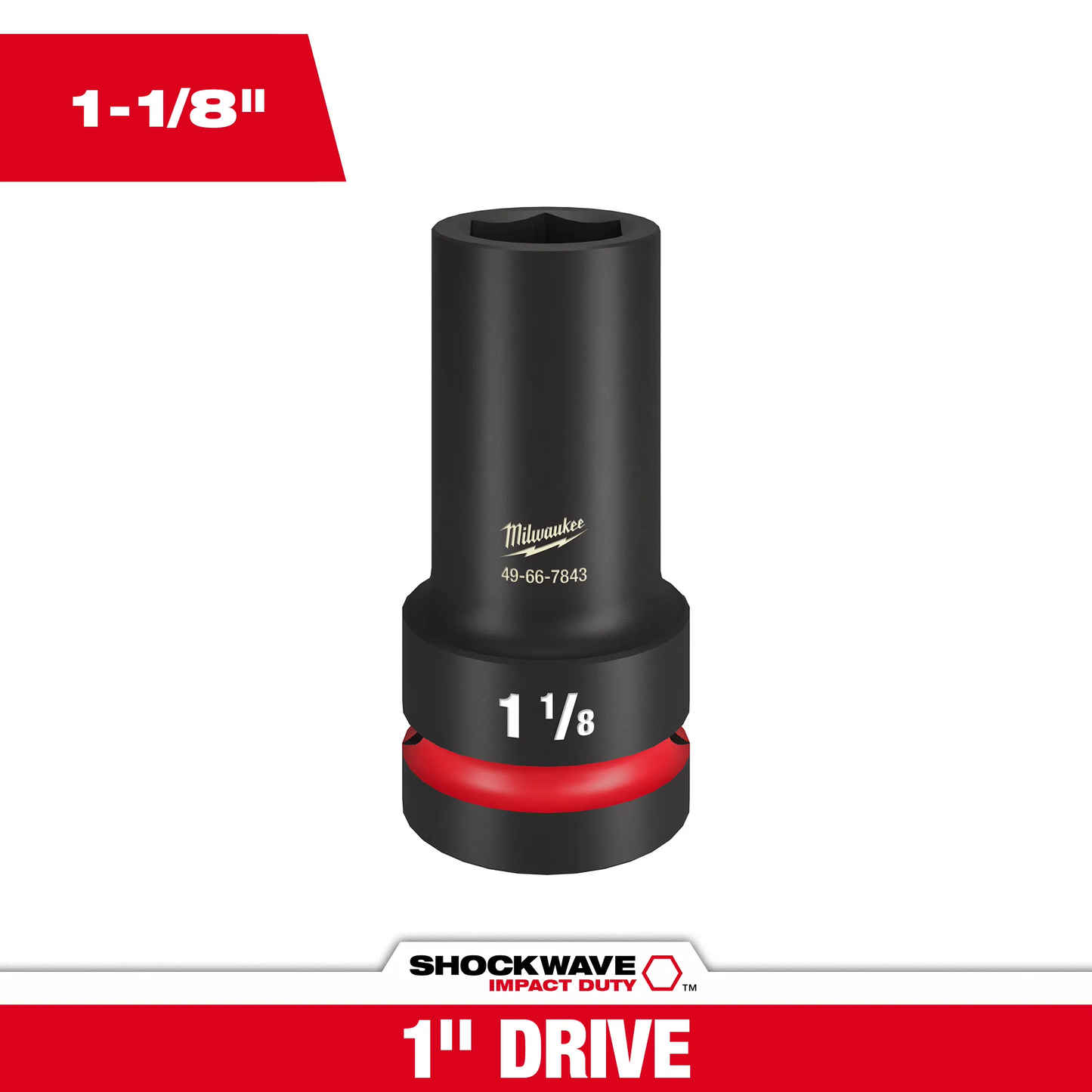 Milwaukee 49-66-7843, SHOCKWAVE Impact Duty™ 1" Drive 1-1/8" Thin Wall Extra Deep 6 Point Socket