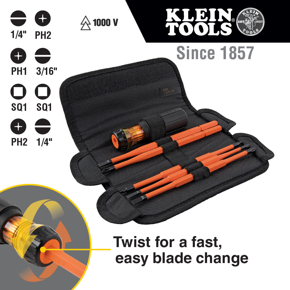 Klein Tools 32288, 8-in-1 Insulated Interchangeable Screwdriver Set