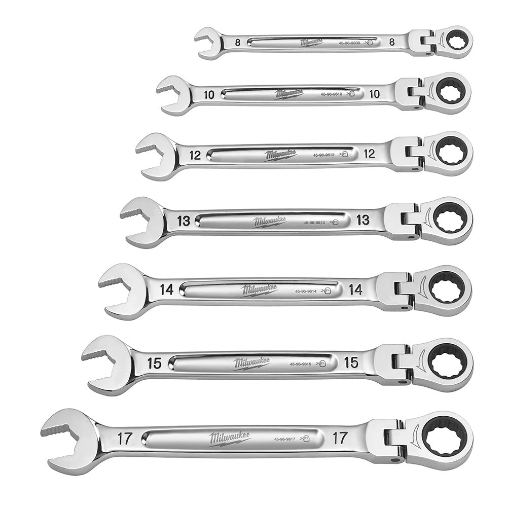 Milwaukee 48-22-9429, Flex Head Ratcheting Wrench Set - SAE - 7 Piece