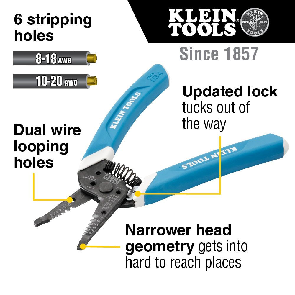 Klein Tools K11095, Klein-Kurve® Wire Stripper / Cutter, 8-20 AWG