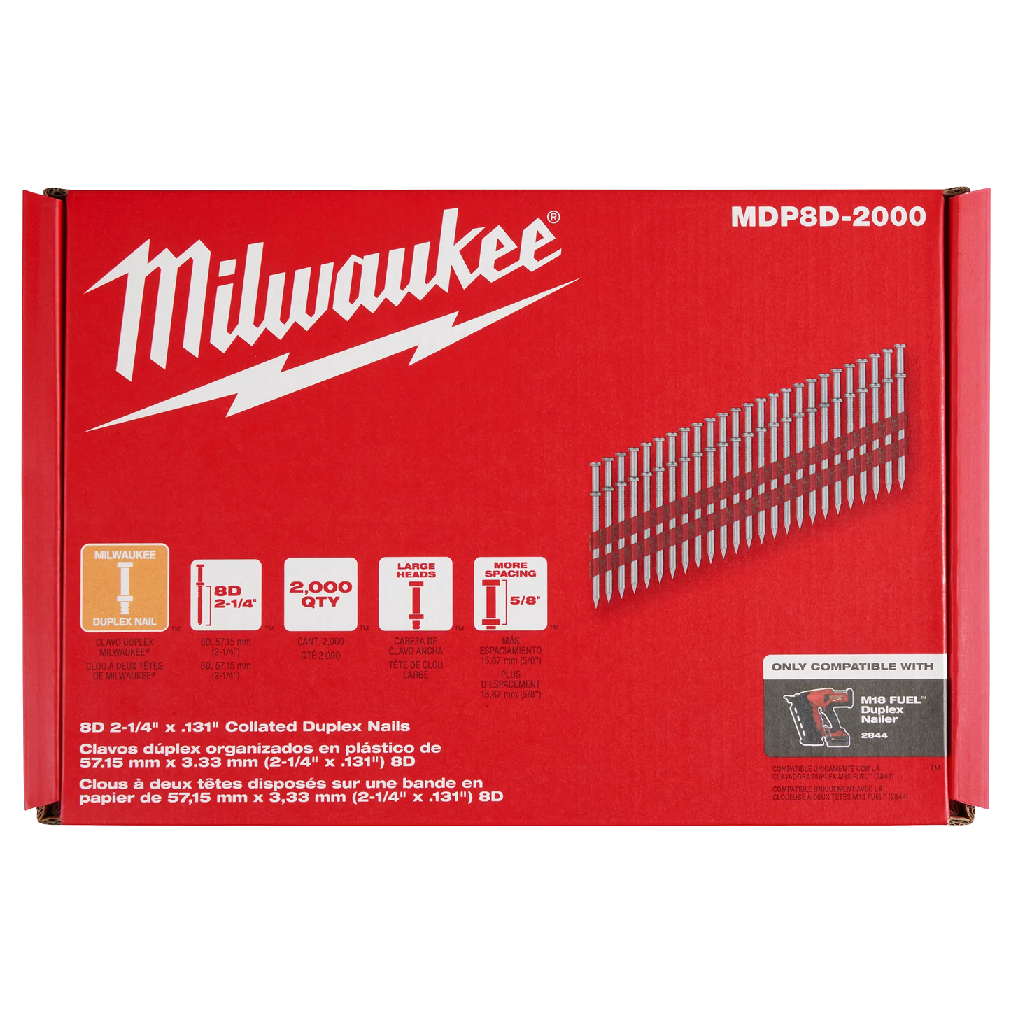 Milwaukee MDP8D-2000, Milwaukee® 8D 2-1/4” x .131” Collated Duplex Nails