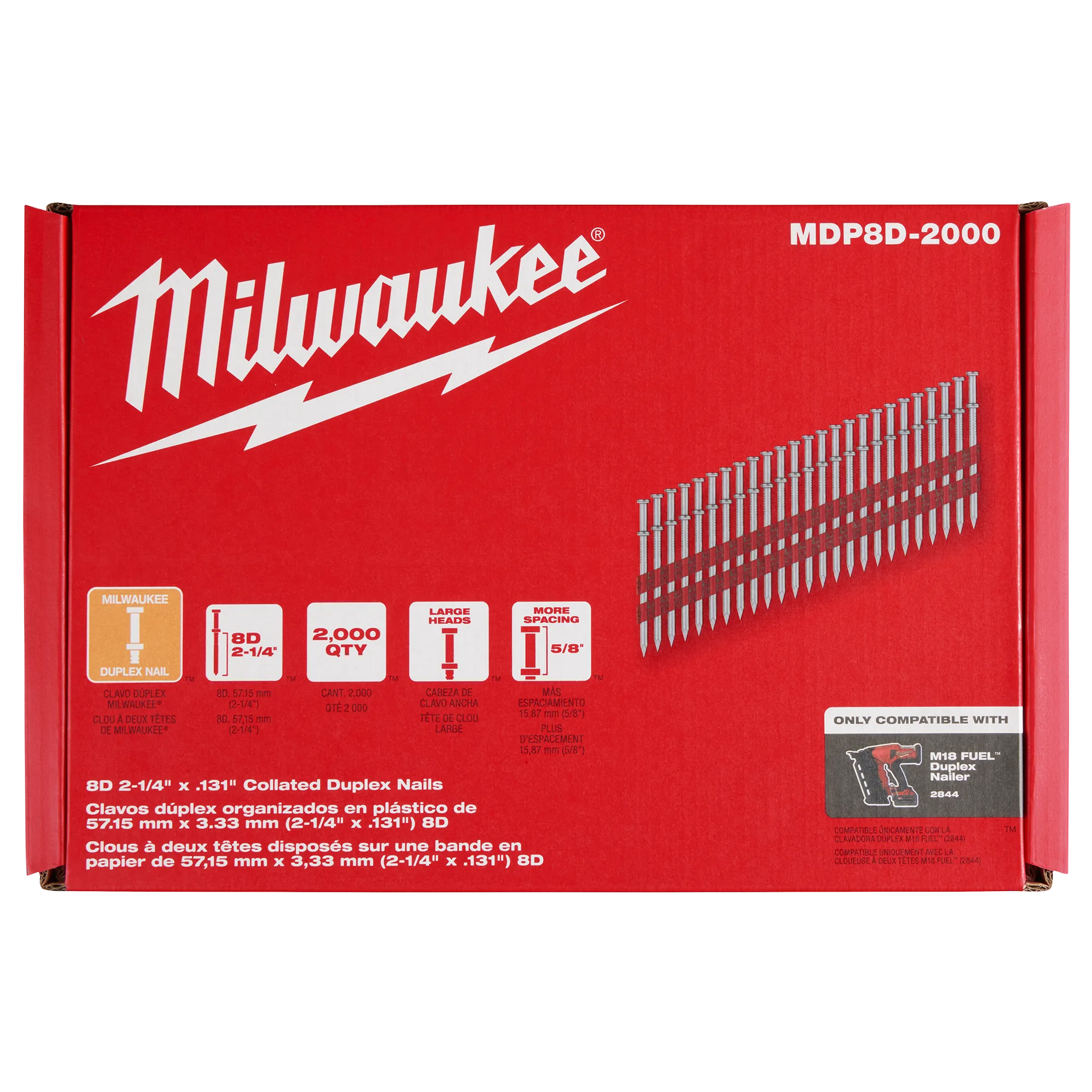 Milwaukee MDP8D-2000, Milwaukee® 8D 2-1/4” x .131” Collated Duplex Nails