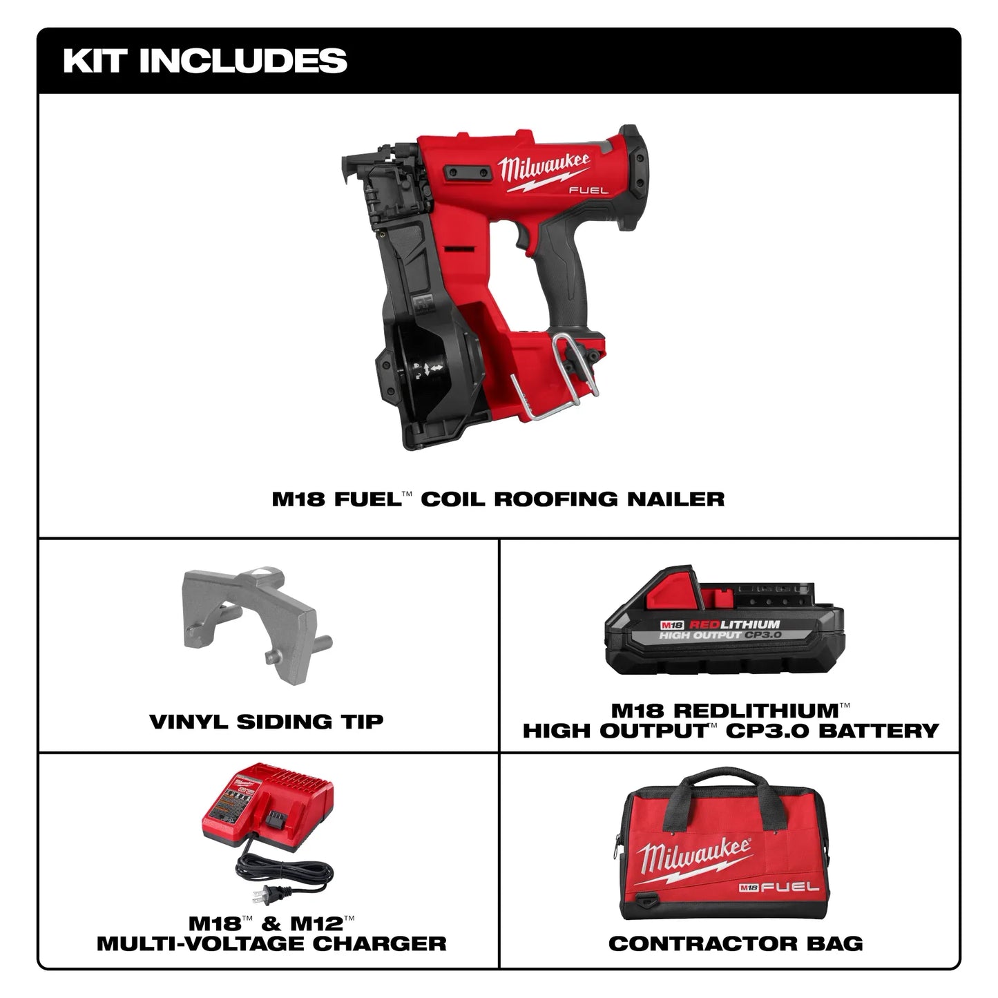 Milwaukee 2909-21, M18 FUEL™ Coil Roofing Nailer Kit