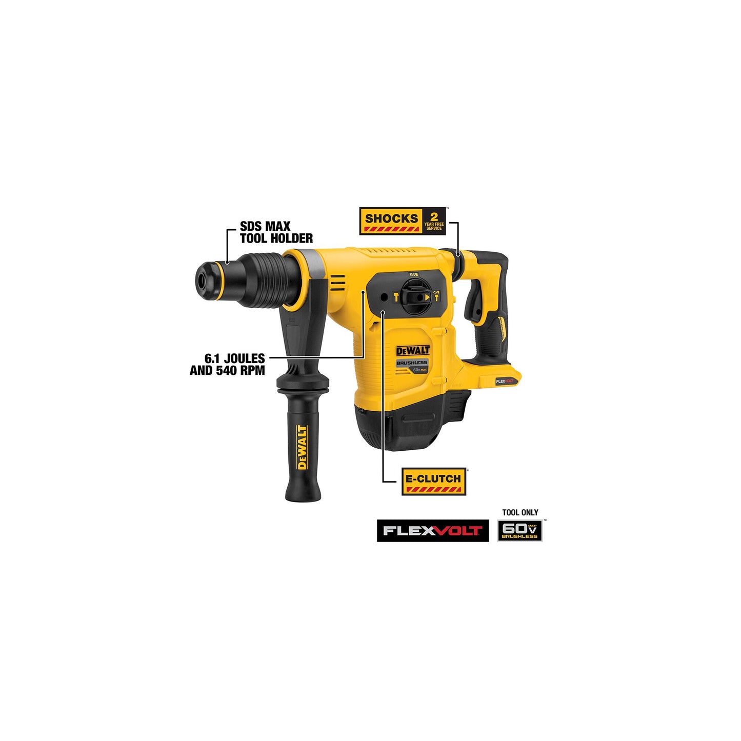 DEWALT DCH481B, 60V MAX FLEXVOLT 1-9/16'' SDS MAX Combination Hammer (Tool Only)