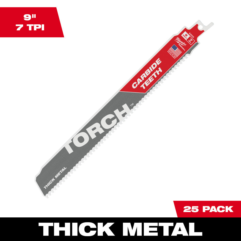 Milwaukee 48-00-8502, 9" 7TPI The TORCH with Carbide Teeth SAWZALL Blade (25/pkg)