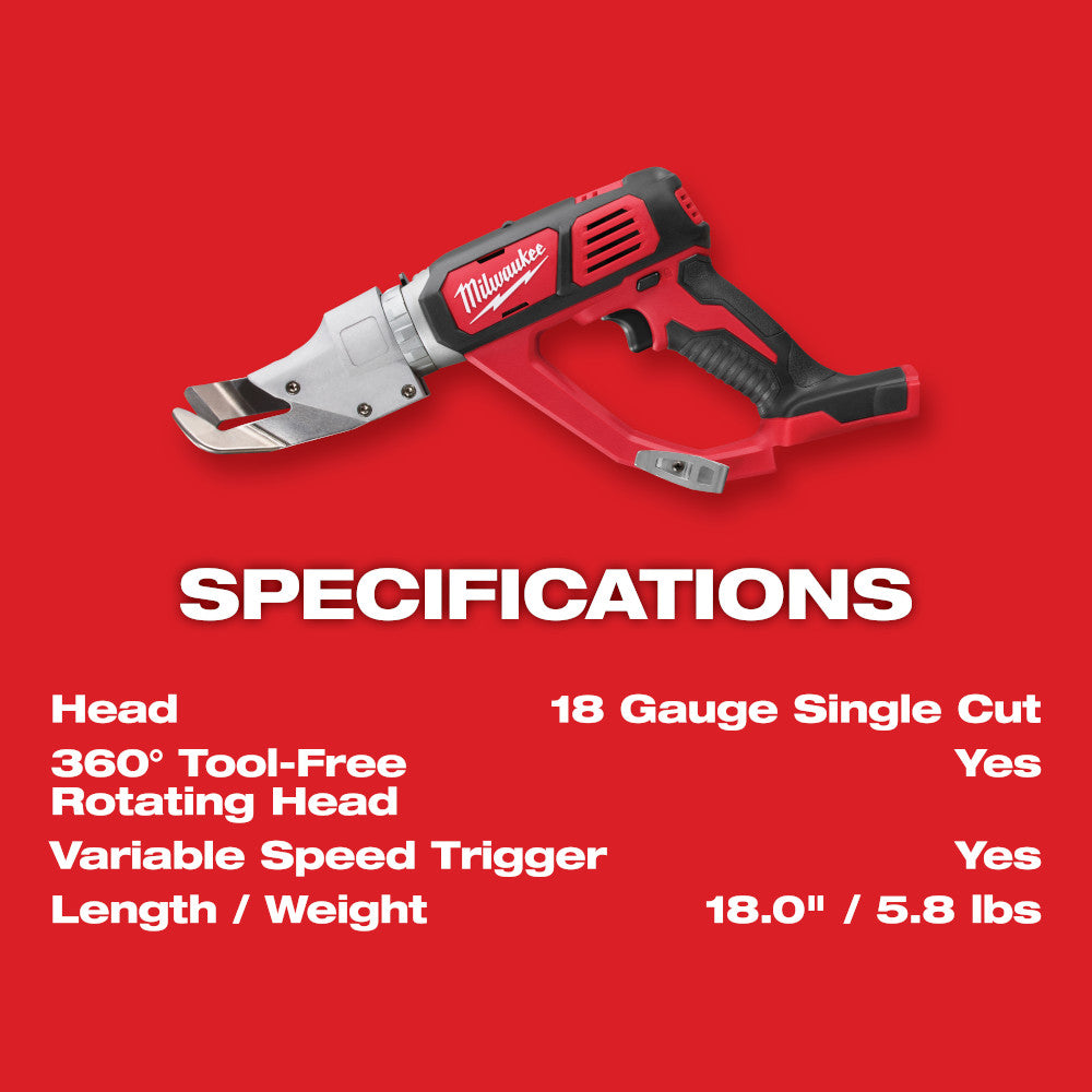 Milwaukee 2637-20, M18 18 Gauge Single Cut Shear (Tool Only)