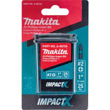 Makita A-99758, Impact #2 Phillips 1'' Insert Bit 25/pk