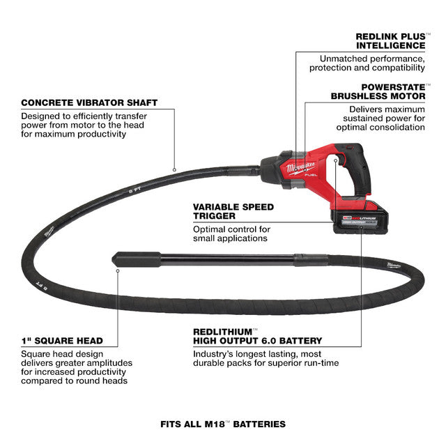 Milwaukee 2911-21, M18 FUEL™ 8' Concrete Pencil Vibrator Kit