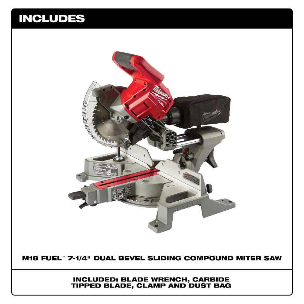 Milwaukee 2733-20, M18 FUEL 7-1/4" Dual Bevel Sliding Compound Miter Saw (Tool Only)
