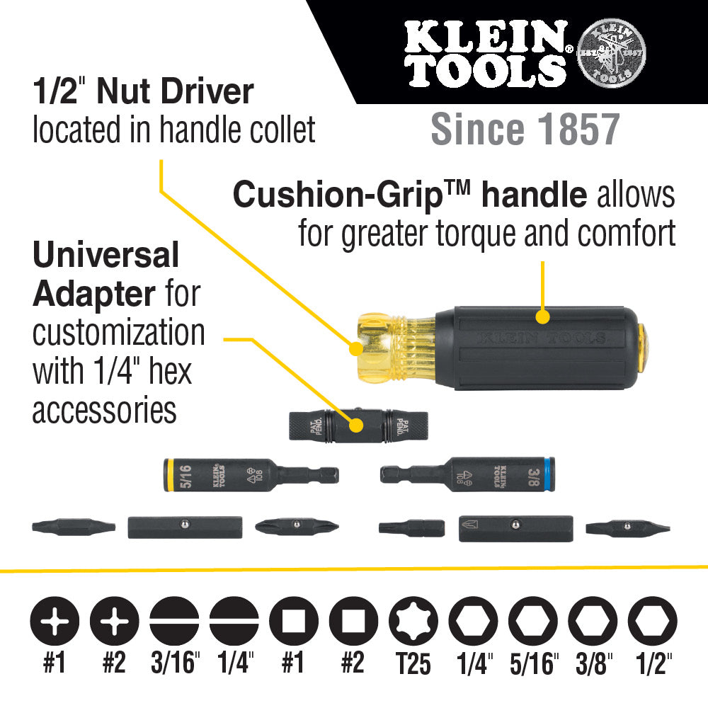 Klein Tools 32500HD, Impact Rated Multi-Bit Screwdriver / Nut Driver, 11-in-1 1 of 44