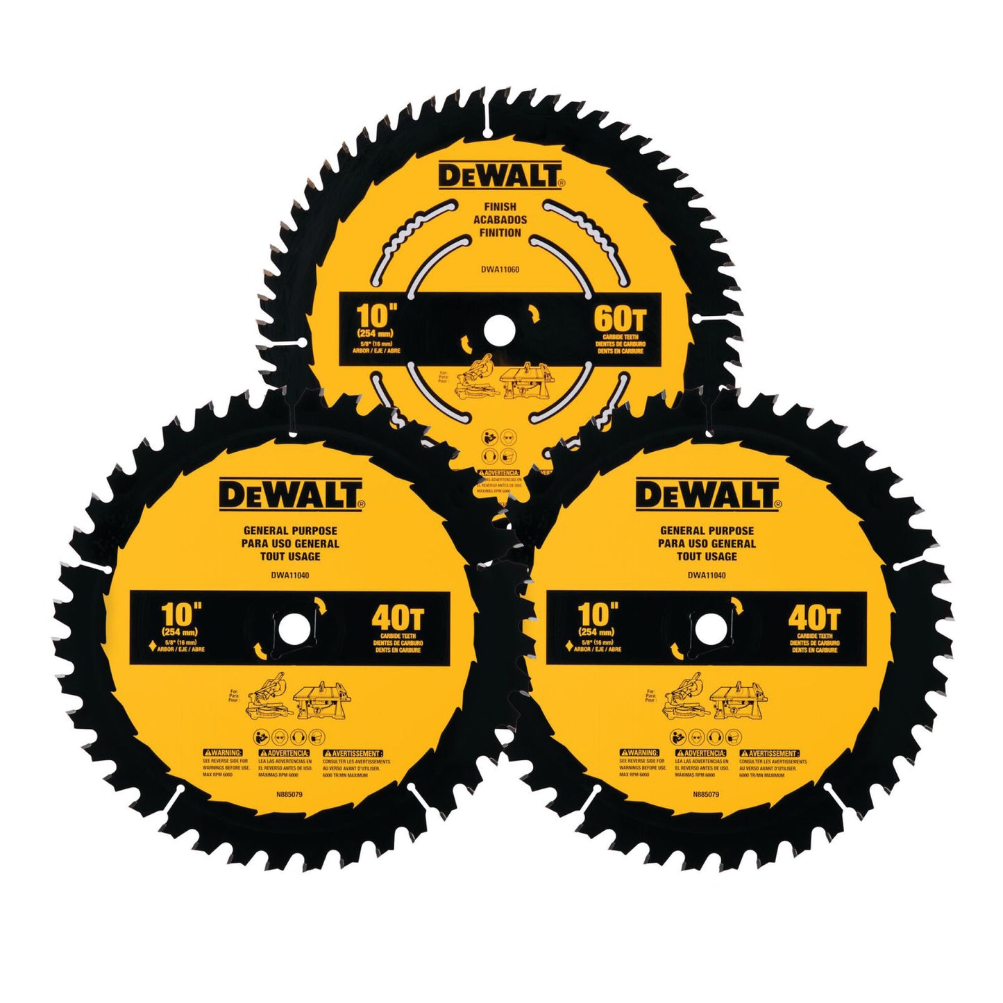 DEWALT DWA110CMB3,10 In 60t & 2 X  40t Saw Blade