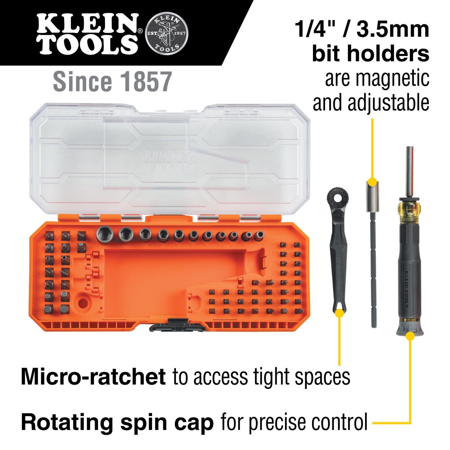 Klein Tools 32787, Precision Ratchet and Driver System, 64-Piece