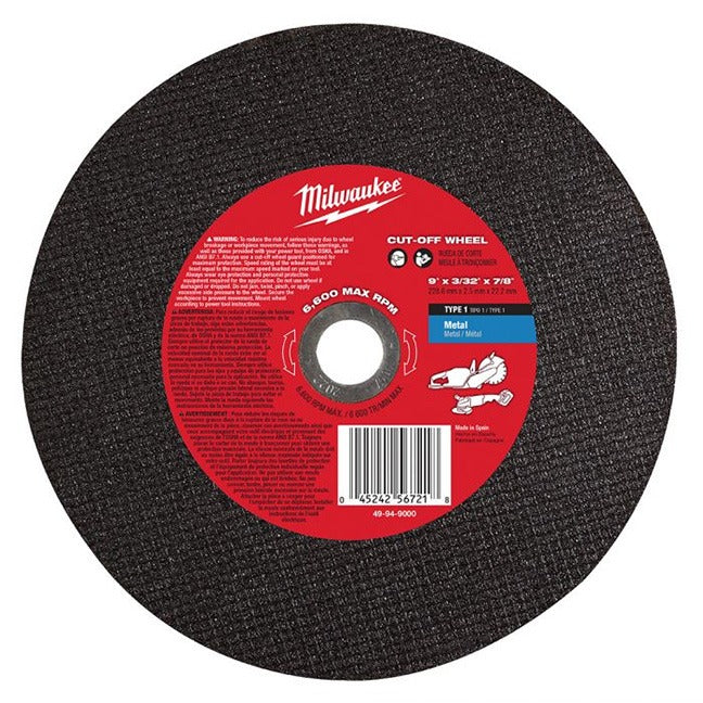 Milwaukee 49-94-9000, 9" X 3/32" X 7/8" METAL CUT-OFF WHEEL