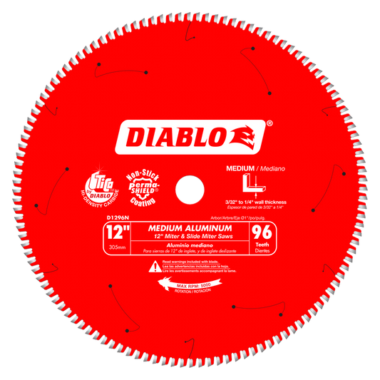 Diablo D1296N, 12" X 96" Tooth Medium Aluminum Saw Blade