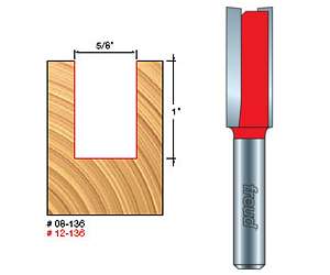 Freud 12-136, 5/8" x 1" Double Flute Straight Router Bit (1/2" Shank)