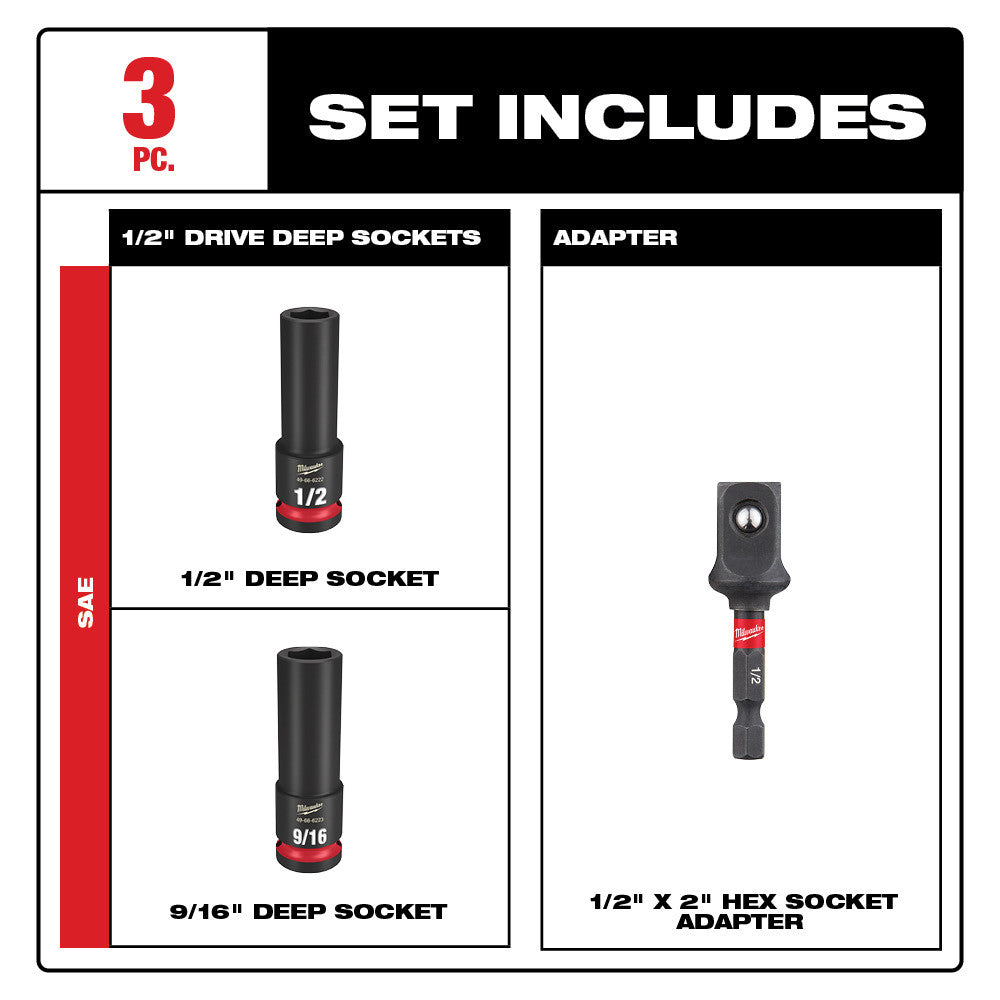 Milwaukee 49-66-4485, SHOCKWAVE 1/2" Drive 3PC Impact Socket Set