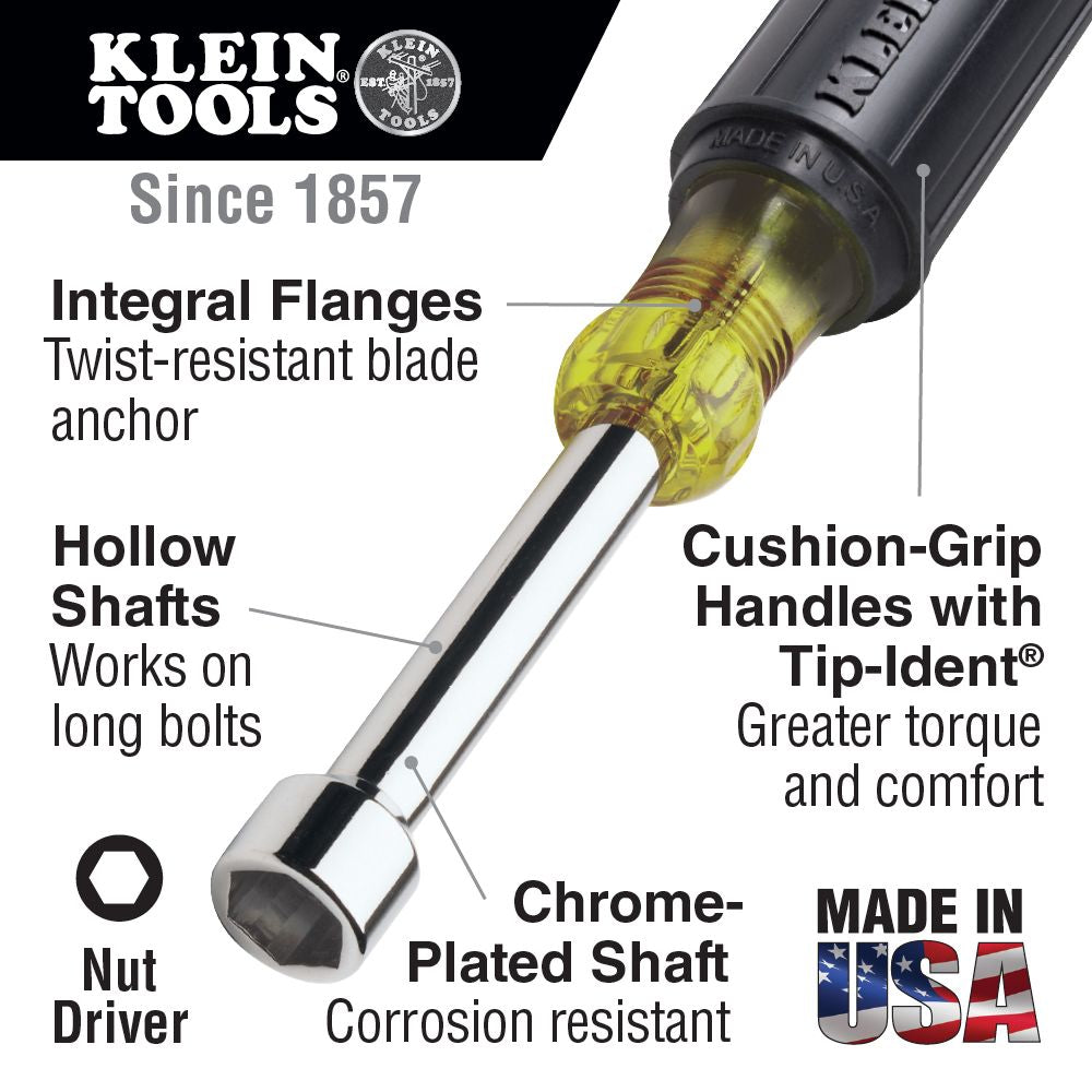 Klein Tools 646-9/16, 9/16-Inch Nut Driver 6-Inch Hollow Shaft