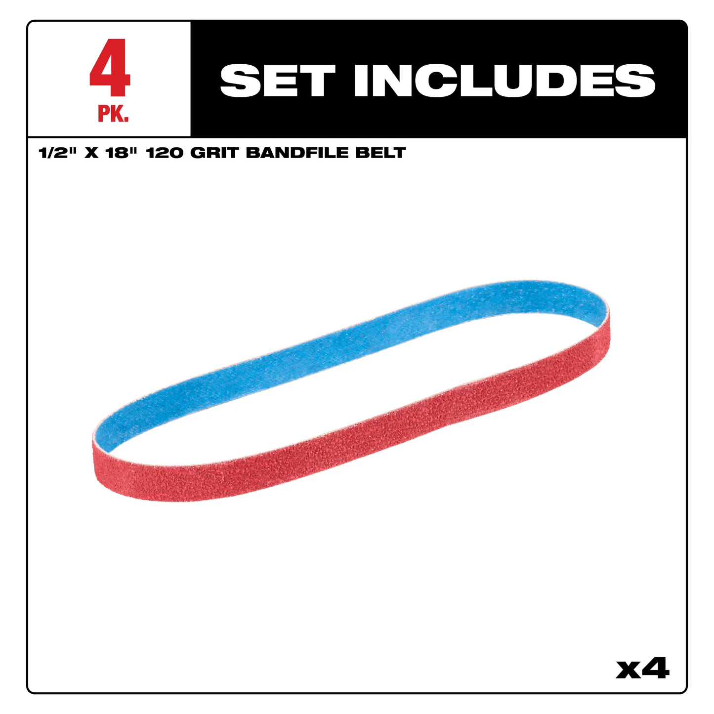 Milwaukee 48-80-9120, 1/2” x 18” 120 Grit Bandfile Belts – 4 pack