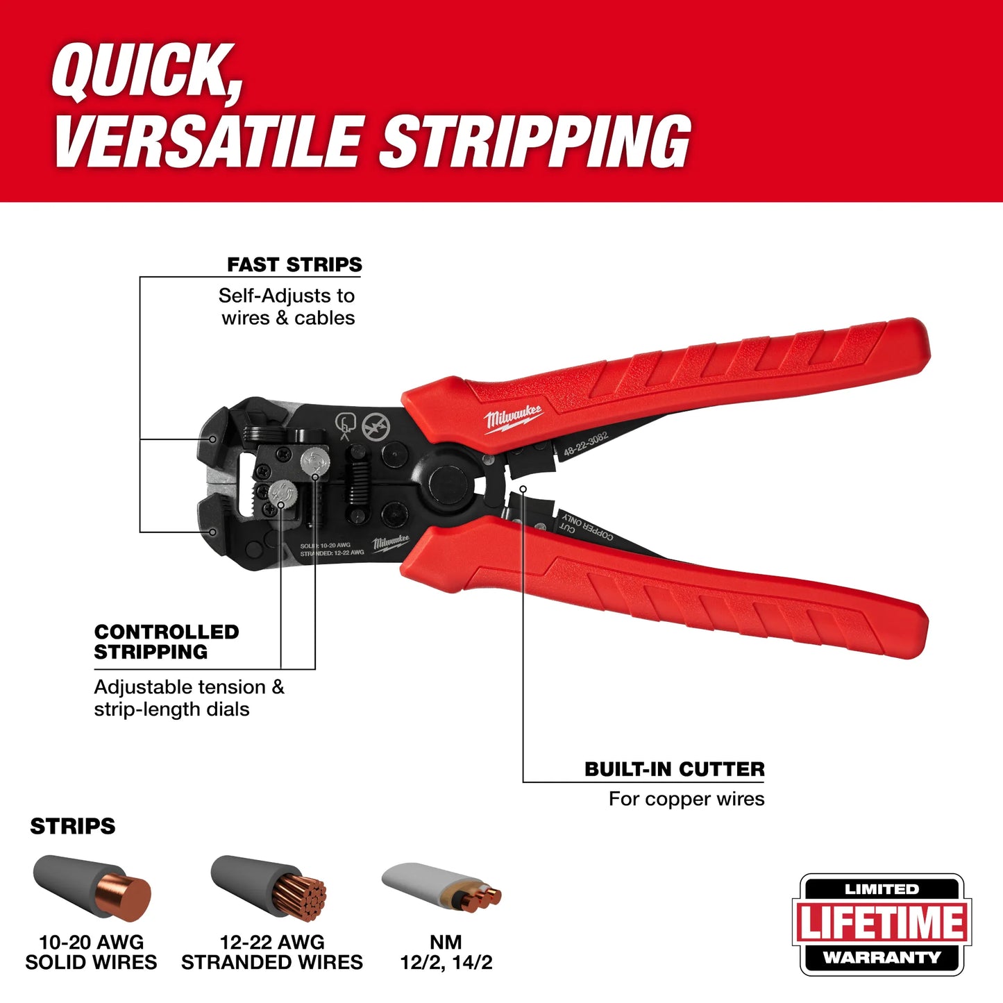 Milwaukee 48-22-3082, SELF-ADJUSTING WIRE STRIPPER AND CUTTER