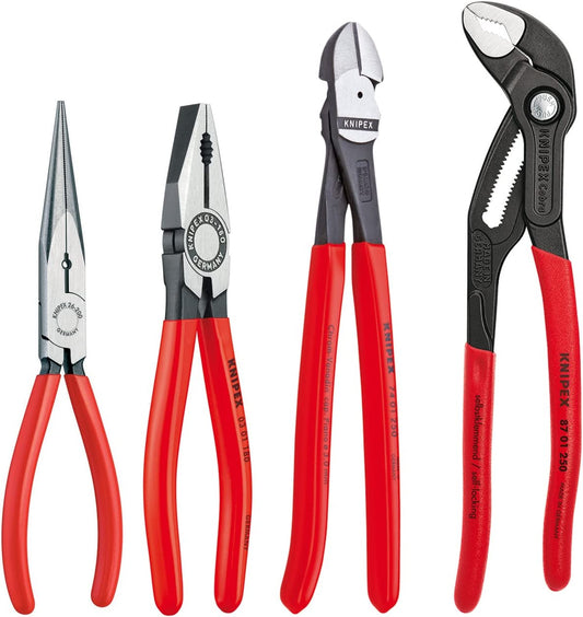 Knipex 9K 00 80 94 US, Cobra Combination Cutter and Needle Nose Pliers 4-Piece Set