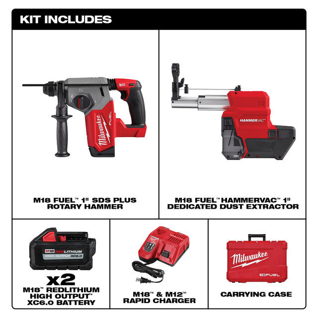 Milwaukee 2912-22DE, M18 FUEL Brushless 1" SDS Plus Rotary Hammer Dust Extractor Kit