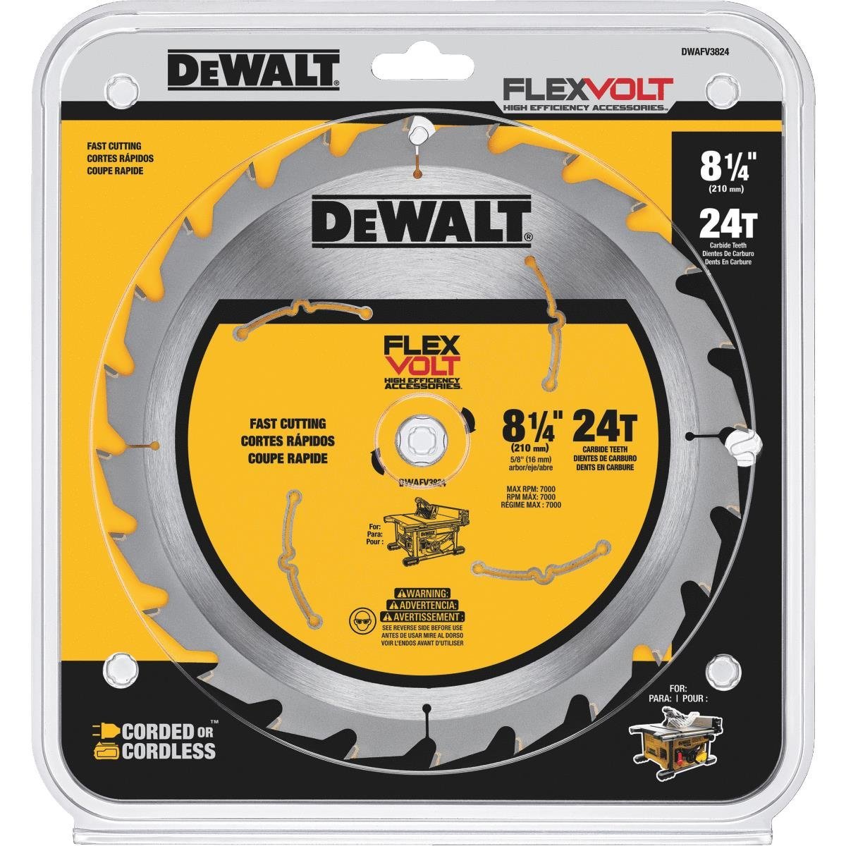 DEWALT DWAFV3824, 8-1/4'' 24T Table Saw Blade