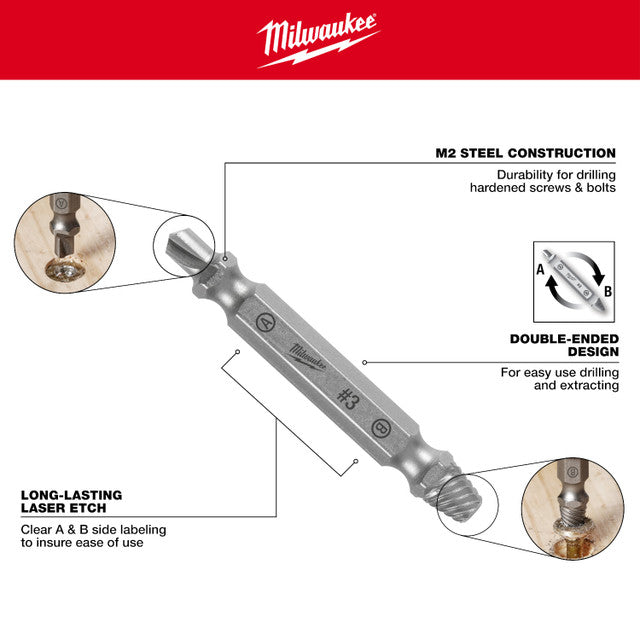 Milwaukee 49-57-9001, M2 Steel Screw Extractor Set 4PC