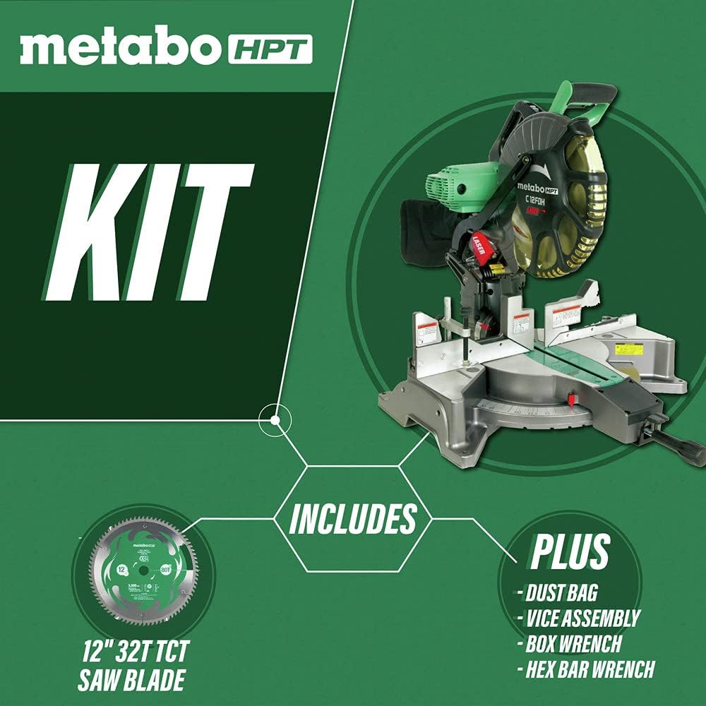 Metabo HPT C12FDH(S), 12'' Dual Bevel Miter Saw with Laser Marker, 15 Amp