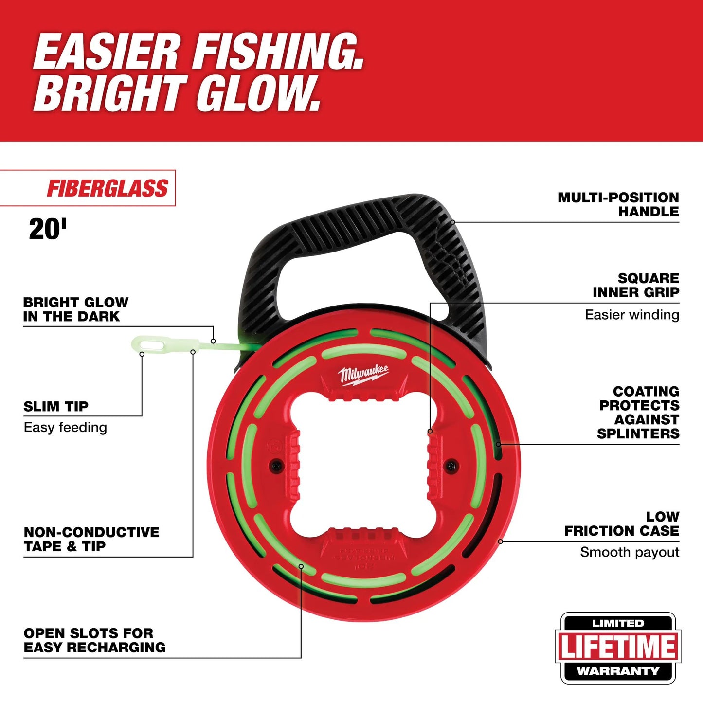 Milwaukee 48-22-4182, 20' Glow Fish Tape