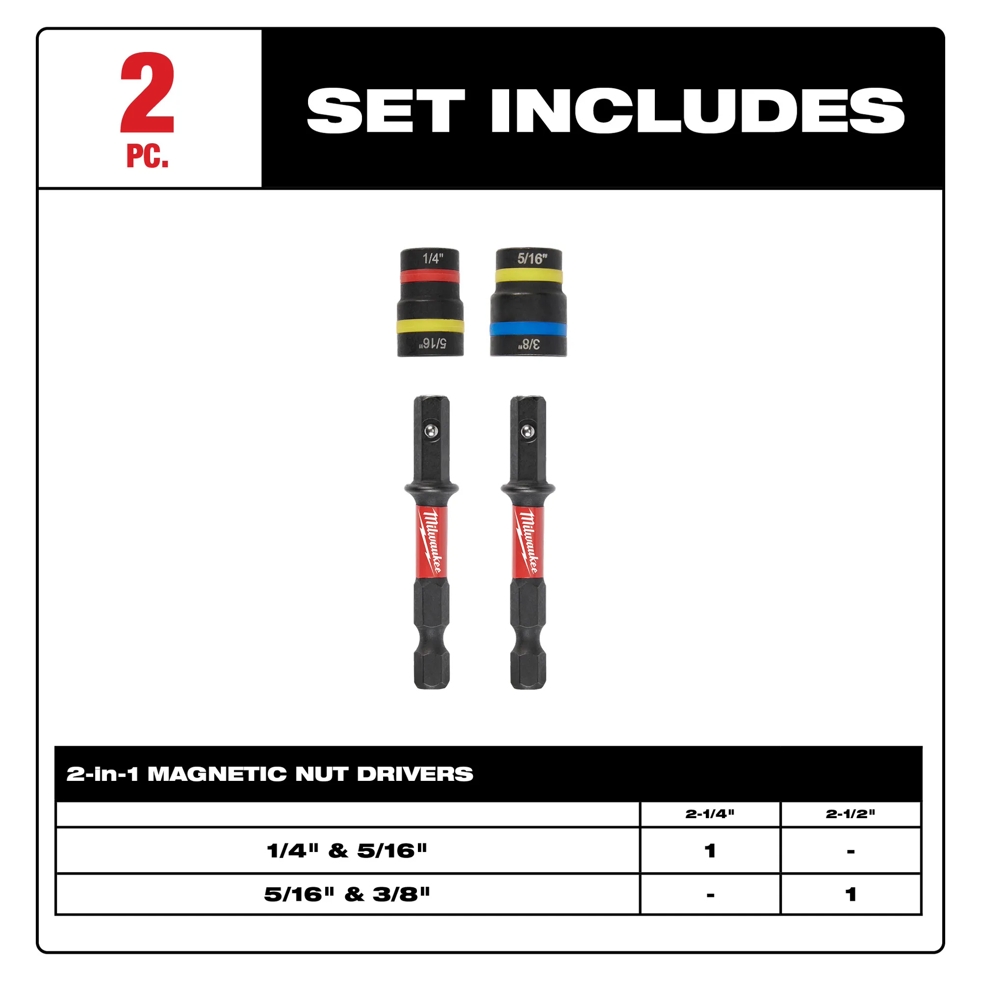 Milwaukee 49-66-4565, SHOCKWAVE Impact Duty™ QUIK-CLEAR™ 2-in-1 Magnetic Nut Driver Set 2PC