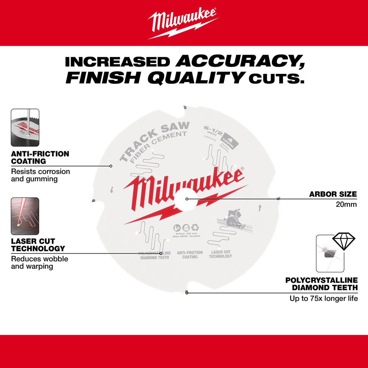 Milwaukee 48-40-0670, 6-1/2” 4T Fiber Cement Track Saw Blade