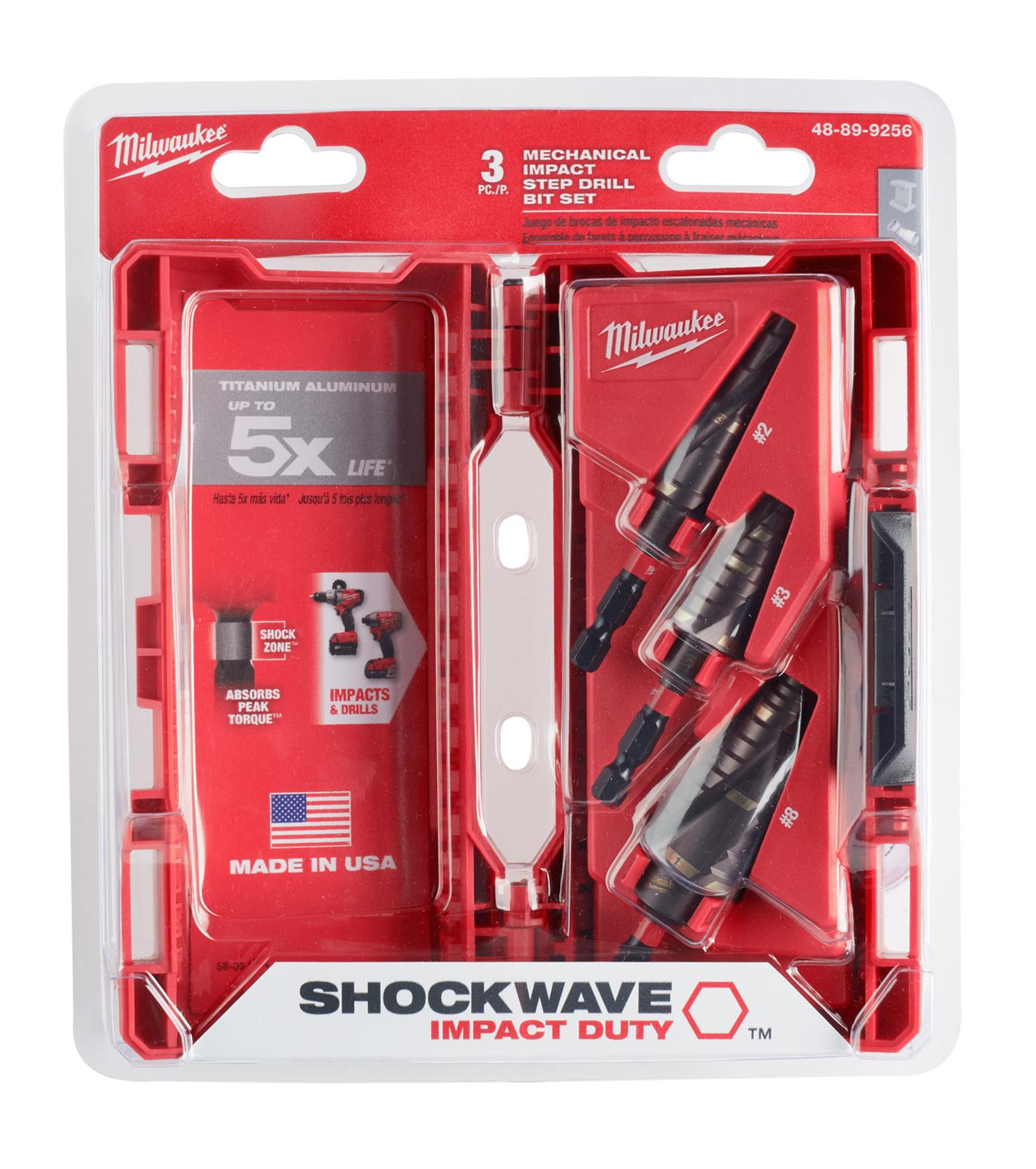 Milwaukee 48-89-9256, SHOCKWAVE Impact Duty Step Drill Bit Mechanical Set (#2, #3, #8)