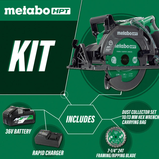 Metabo HPT C3607DWAM, 36V MultiVolt 7-1/4" Rear Handle Circular Saw 4.0Ah Kit