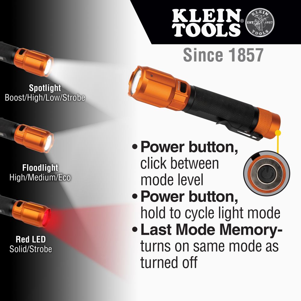 Klein Tools 56413, Rechargeable 2-Color LED Flashlight with Holster