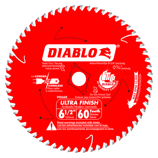 Diablo D0660A,  6‑1/2 in. x 60 Tooth Ultra Finish Saw Blade