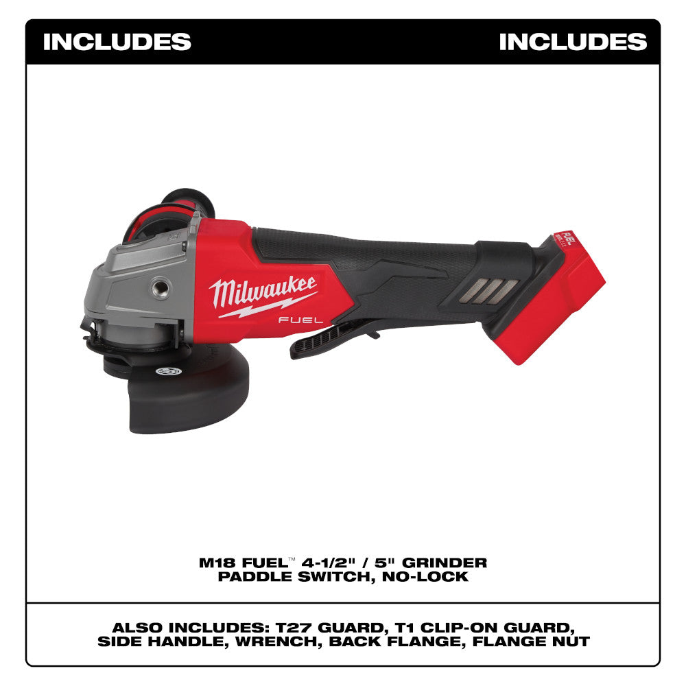 Milwaukee 2880-20, M18 FUEL 4-1/2" / 5" Grinder Paddle Switch, No-Lock (Tool Only)