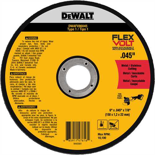 DEWALT DWAFV86045, 6'' x .045'' x 7/8'' T1 Flexvolt Cutting Wheel