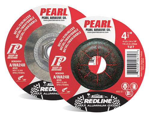 PEARL Abrasives DCRED45,  4-1/2X1/4X7/8 Redline™ Max-A.O.™ Depressed Center Wheels, A/WA24R, 25/Box