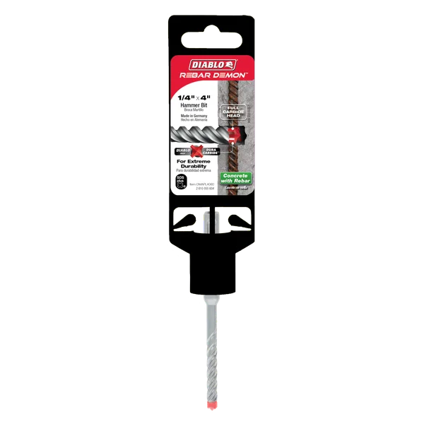 Diablo DMAPL4060, 1/4" x 2" x 4" Rebar Demon™ SDS-Plus 4-Cutter Full Carbide Head Hammer Drill Bit