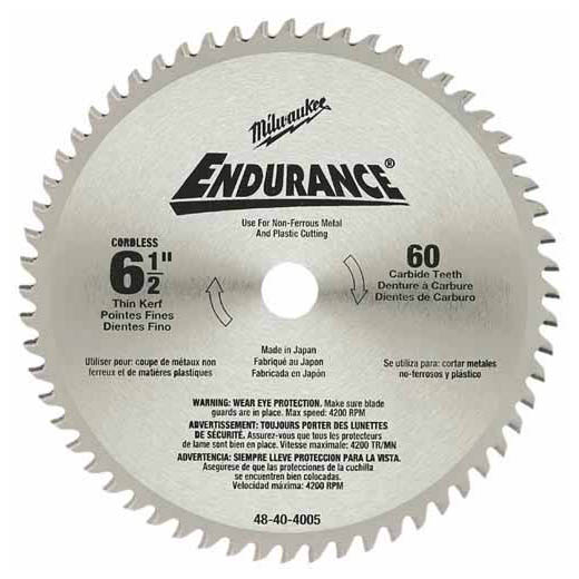 Milwaukee 48-40-4005, Circular Saw Blade 6-1/2" 60 Carbide Teeth