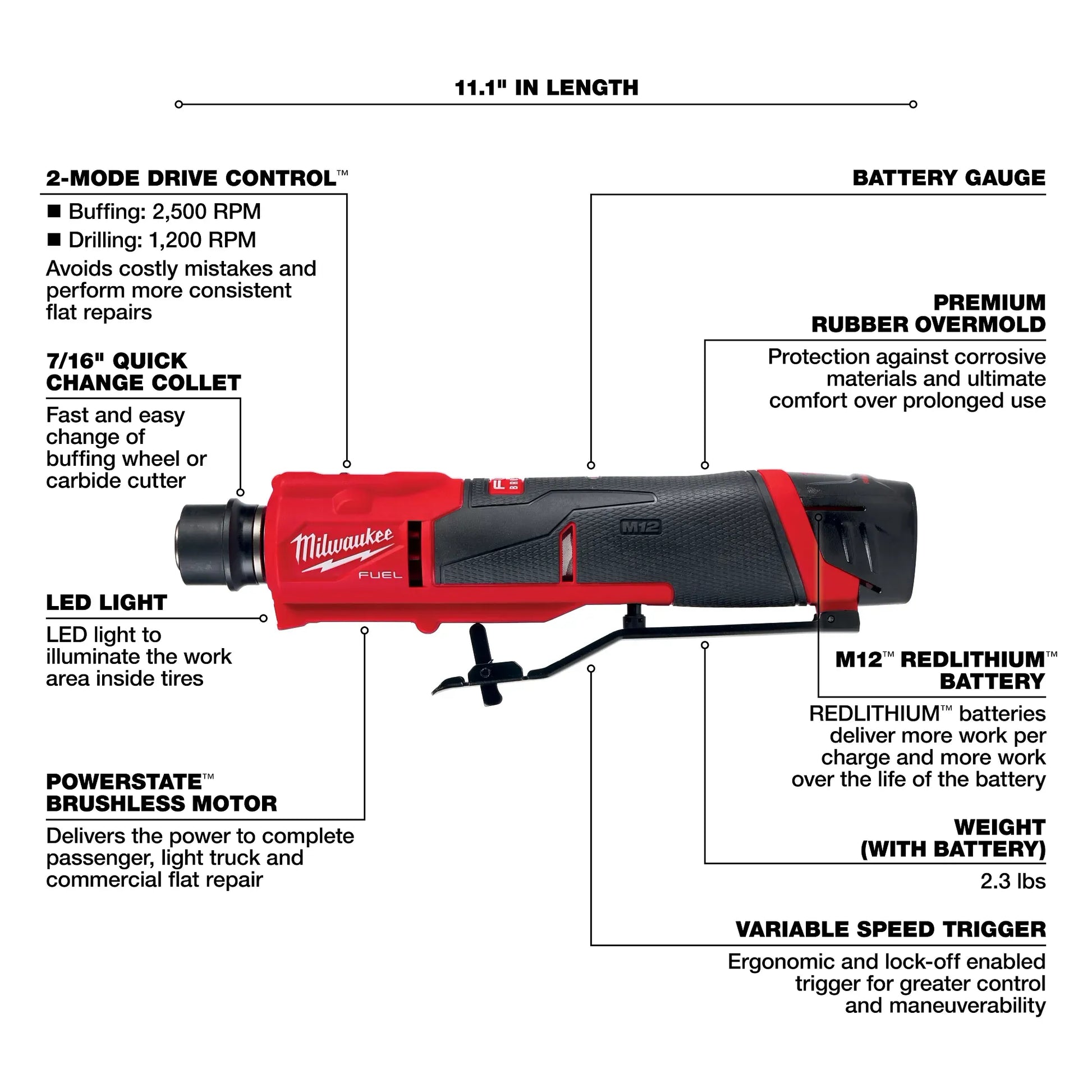 Milwaukee 2409-22, M12 FUEL Brushless Low Speed Tire Buffer Kit