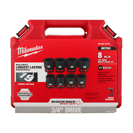 Milwaukee 49-66-7019, 3/4" Drive SHOCKWAVE Impact Duty Metric Standard 6 Point Socket Set - 8 Piece