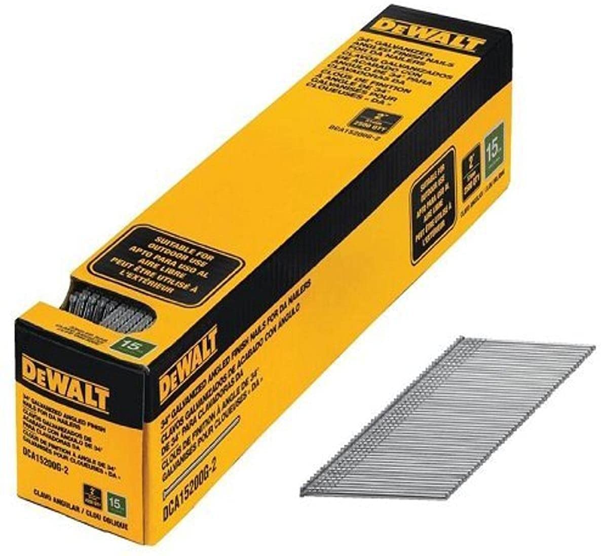 DEWALT DCA15200G-2, 15 Gauge Angled FINISH NAILS, 2'', CHISEL POINT, GALVANIZED, 2500 CT