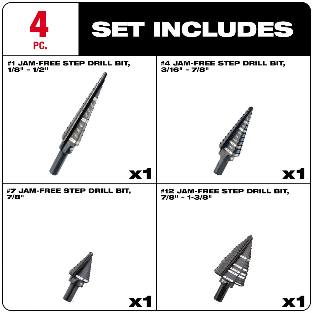 Milwaukee 48-89-9223, 4 pc Step Drill Bit Set